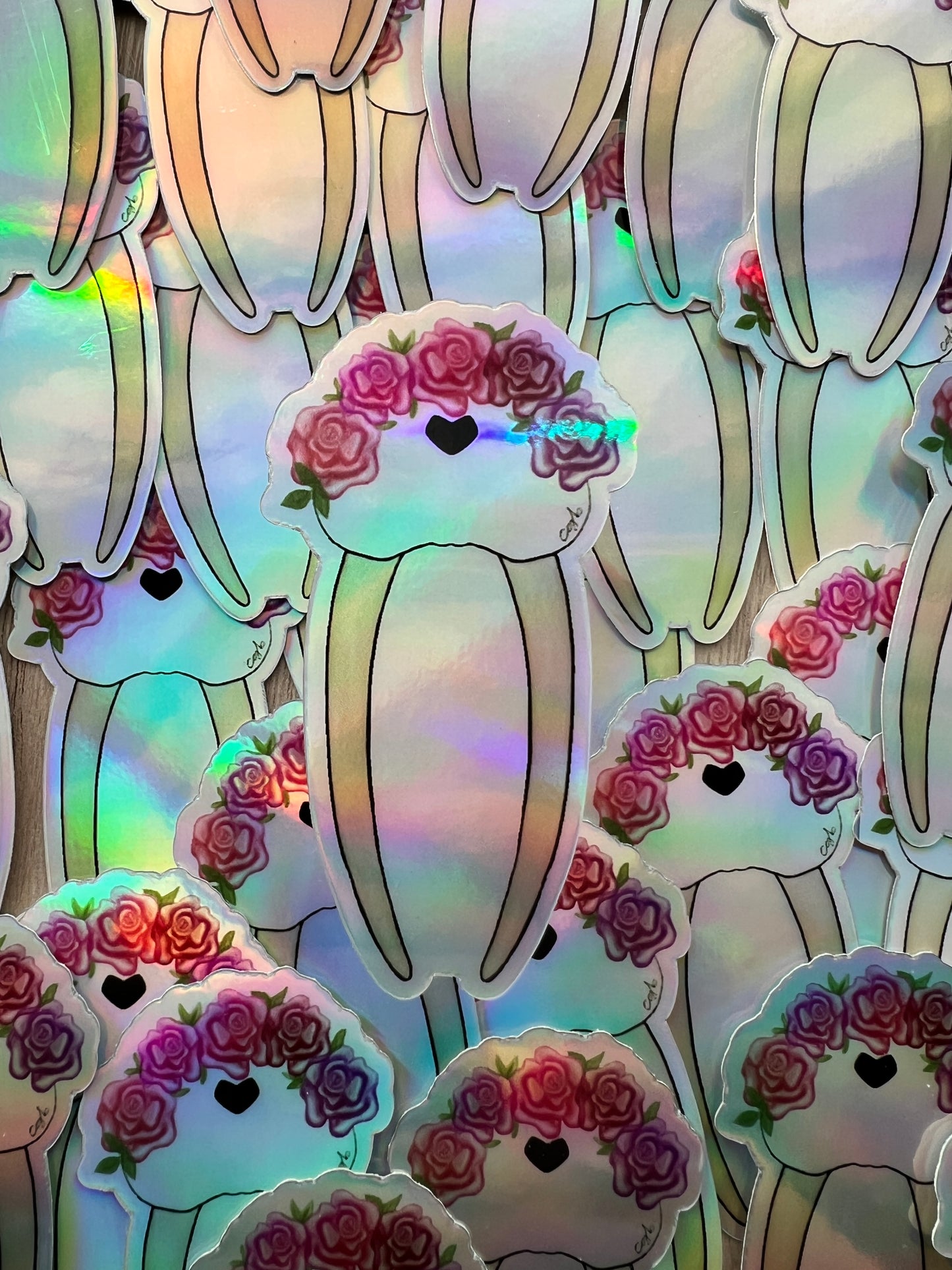 Flower Crown Walrus Skull Sticker-Holographic