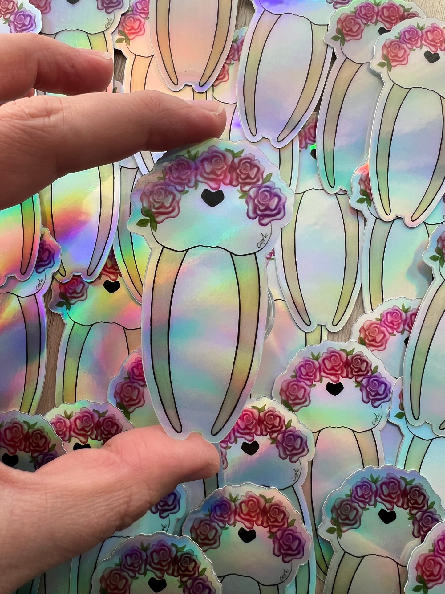 Flower Crown Walrus Skull Sticker-Holographic