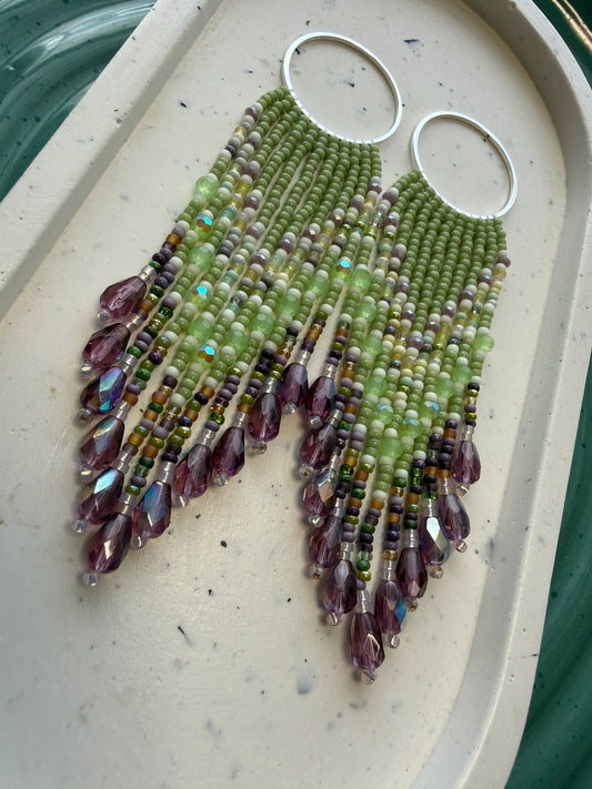 Green Purple Bead Mix Fringe