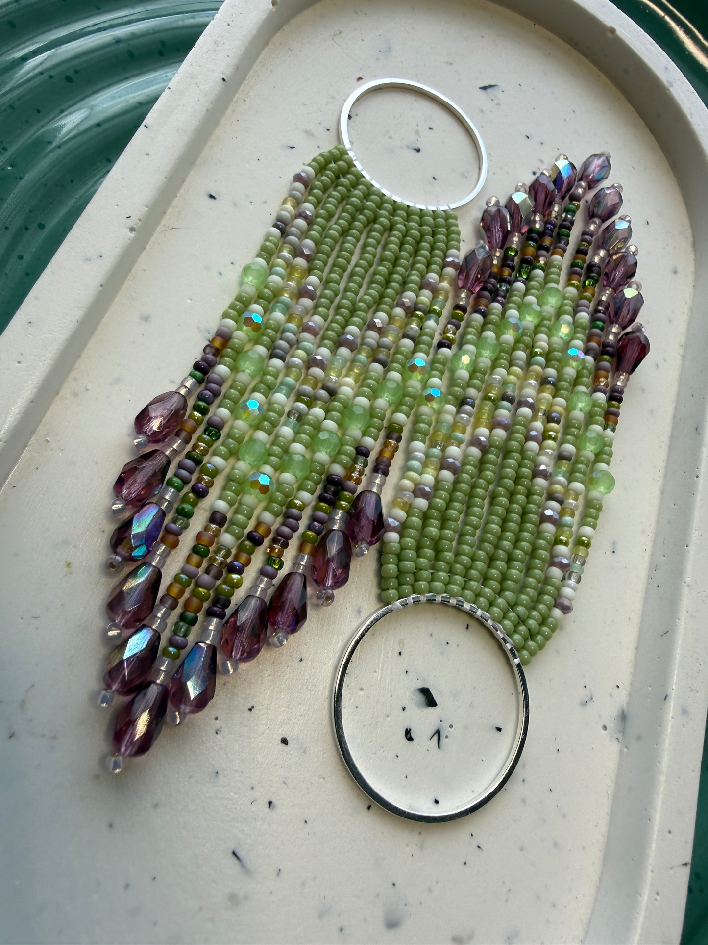 Green Purple Bead Mix Fringe